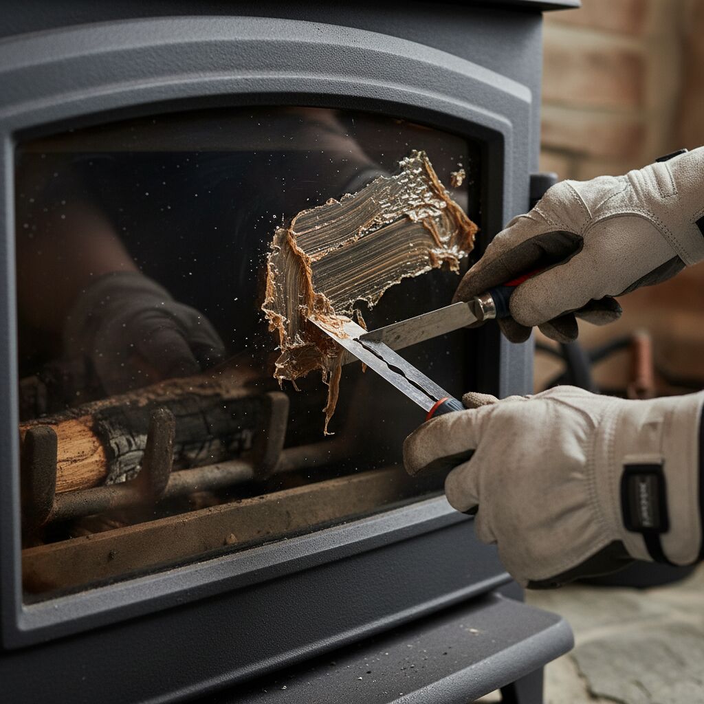 enlever plastique fondu sur vitre poêle à granulés